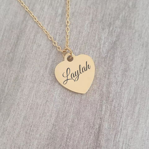 Ashley Personalized Heart Name Necklace, Gold Stainless Steel, Adjustable 45cm chain (READY IN 3 DAYS)