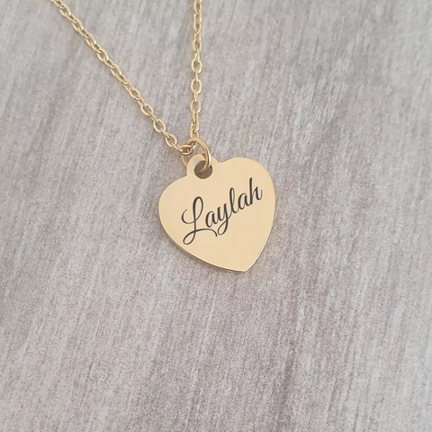 Ashley Personalized Heart Name Necklace, Gold Stainless Steel, Adjustable 45cm chain