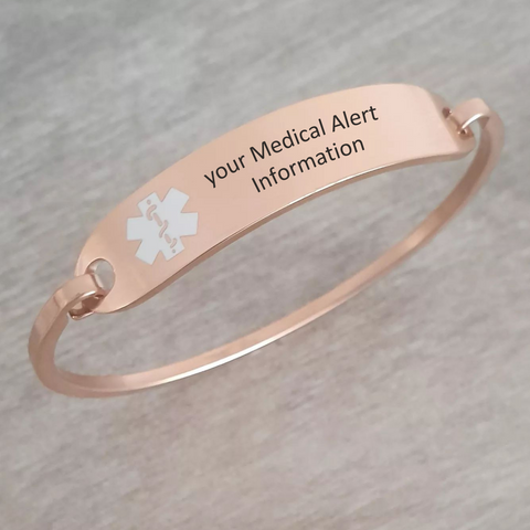 Maddison Personalized Medical Alert Bangle, Rose Gold Stainless Steel, 60mm Diameter (READY IN 3 DAYS!)