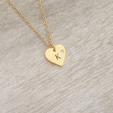 Amia Personalized Initial Mini Heart Necklace, Gold Stainless Steel (READY IN 3 DAYS)