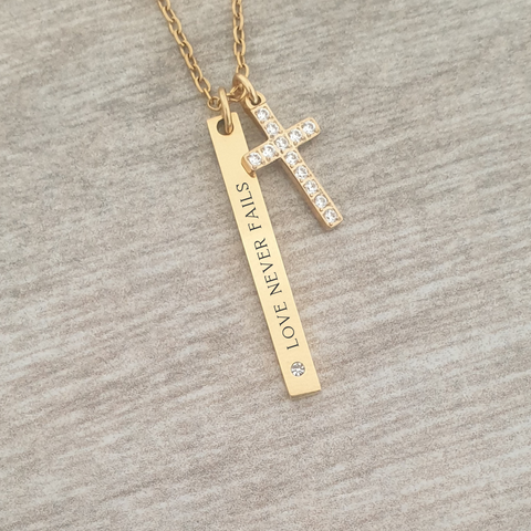 Shiloh Personalized Dainty Bar Cross Necklace, Stainless Steel