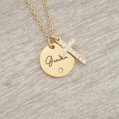 Faith Personalized Cross Necklace, Gold Stainless Steel (READY IN 3 DAYS)