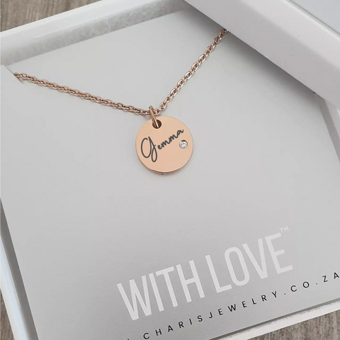 Gem Personalized Necklace, Rose Gold Stainless Steel, Size: 13mm on 45cm chain (READY IN 3 DAYS!)