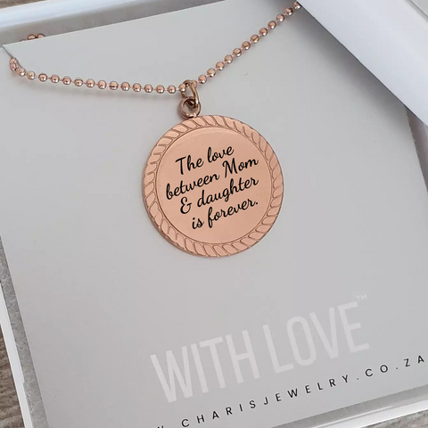 Charmari Personalized Necklace, Rose Gold Stainless Steel, Size: 25mm on 50cm chain (READY IN 3 DAYS!)