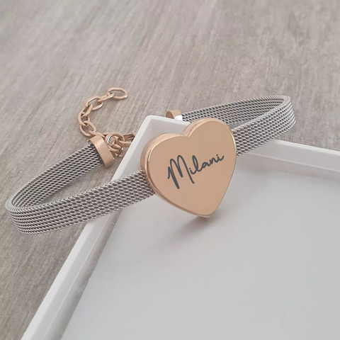 Heartleigh Personalized Rose Gold Stainless Steel bracelet, Adjustable Size