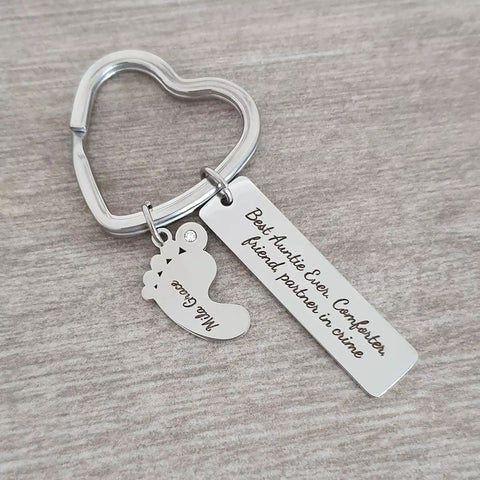 Personalized engraved baby feet keyring