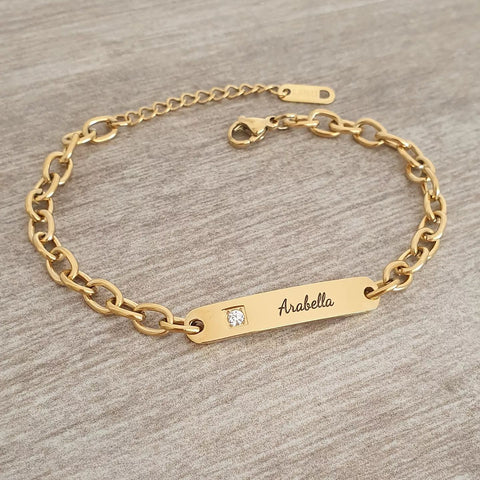 Gianna Gold Personalized Stainless Steel CZ ID bracelet, Adjustable Size
