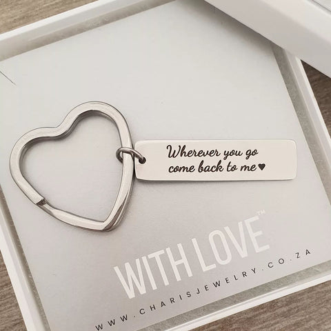 Lovara Personalized Message Keyring, Stainless Steel (READY IN 3 DAYS)