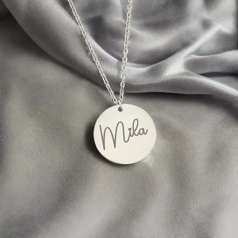 Mila Personalized Disc Necklace, Silver Stainless Steel