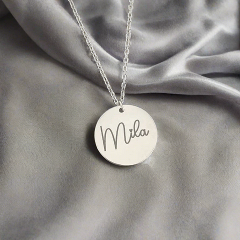 Mila Personalized Disc Necklace, Silver Stainless Steel (Ready in 3 Days)