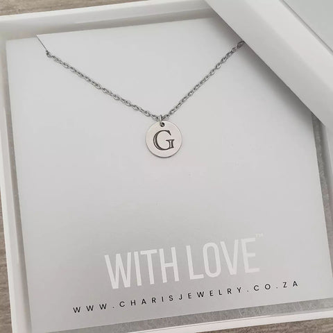 Gemia Personalized Tiny Disc Initial Necklace, Stainless Steel (SILVER OR ROSE GOLD, READY IN 3 DAYS)