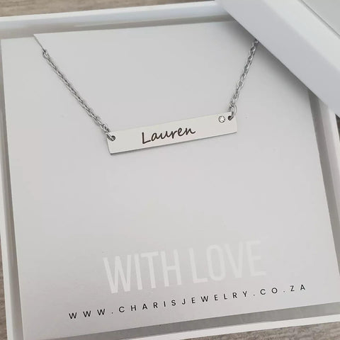 Lauren Personalized Bar Name Necklace, Stainless Steel (SILVER, GOLD OR ROSE GOLD, READY IN 3 DAYS)