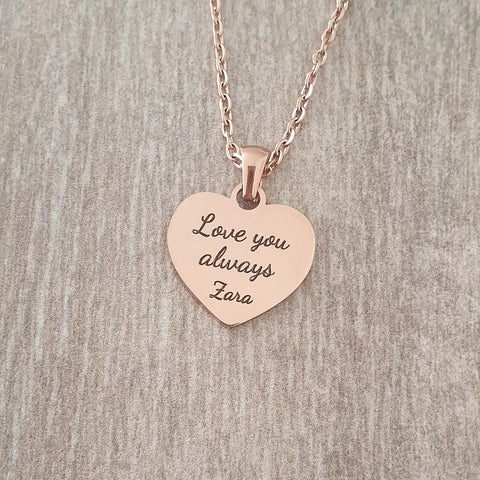 Amore Personalized Necklace, Rose Gold Stainless Steel, 20mm on 45cm chain (READY IN 3 DAYS!)