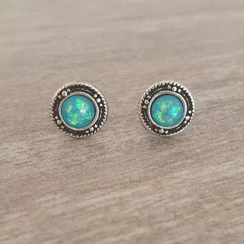 Silver mint synthetic opal earrings