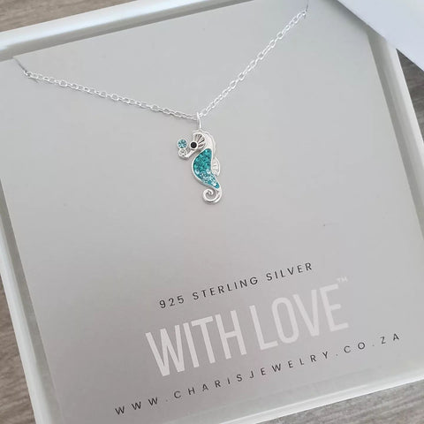 Sia 925 Sterling Silver Seahorse Necklace, Size 7.5x14mm, 45cm chain