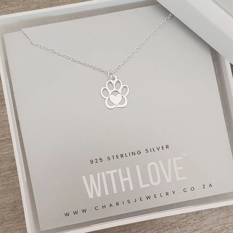Miley 925 Sterling Silver Paw Print Necklace, Size: 11x12mm on 45cm chain