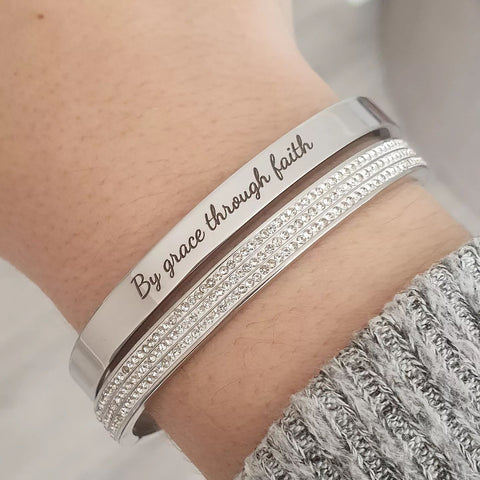 Princess Stack Set, Personalized Stainless Steel Clip Open Bangles, Size:  Small 55mm diameter (READY IN 3 DAYS)