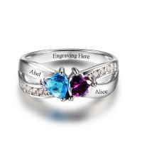 CRI102504 - 925 Sterling Silver Personalized Couples Names & Birthstones Ring