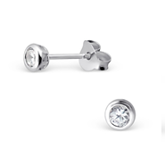 B109-C14420 -925 Sterling Silver Child's Tiny Round Ear Stud with Cubic Zirconia