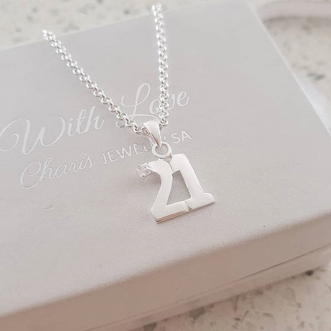 Silver 21 charm 21st Birthday necklace giftt
