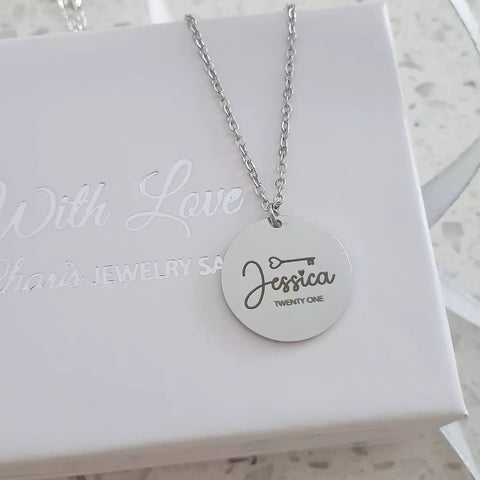 Jessica Personalized 21st Necklace, Stainless Steel (SILVER, GOLD OR ROSE GOLD, READY IN 3 DAYS)
