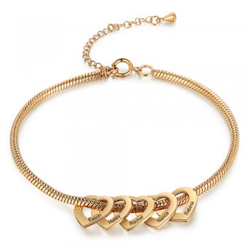 CAS102248 - Engraved Hearts Gold Stainless Steel Bracelet/Anklet