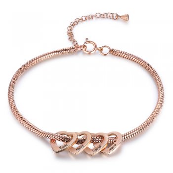 CAS102251 - Engraved Hearts Rose Gold Stainless Steel 22cm Bracelet/Anklet with 6cm Extender.