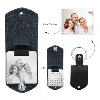 CAS102333 - Personalized Photo Calendar keyring, Stainless Steel - Black Strap