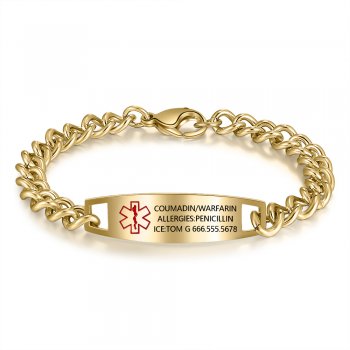 CBA102605 - Personalized Medical Alert Bracelet, Stainless Steel - Gold
