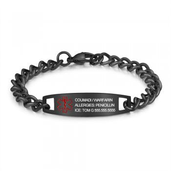 CBA102607 - Personalized Medical Alert Bracelet, Stainless Steel - Black