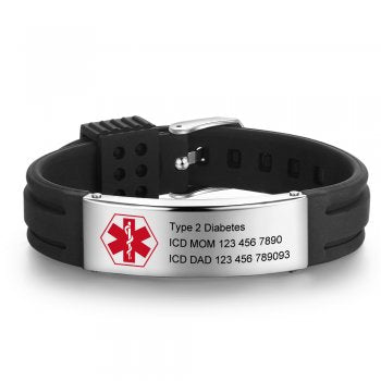 CBA102677 - Personalized Medical Alert Bracelet, Stainless Steel & Silicone Strap