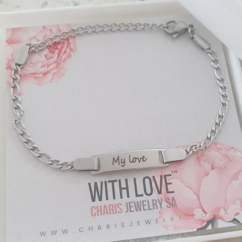 Caitlin Personalized ID Bracelet, Silver Stainless Steel, Adjustable Size (READY IN 3 DAYS!)
