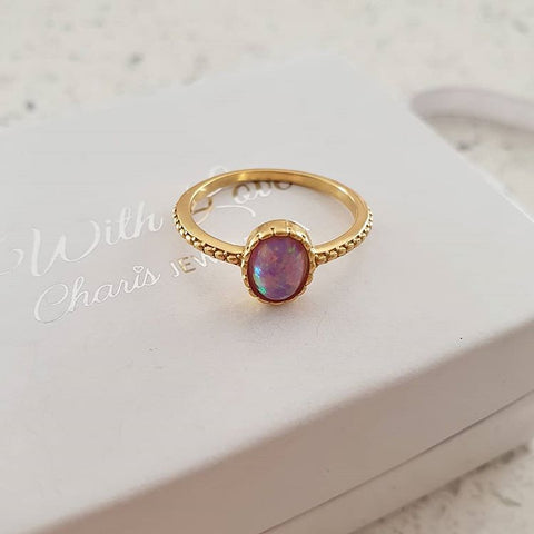 Azlin-Gold, Gold Plated Sterling Silver Synthetic Opal Ring