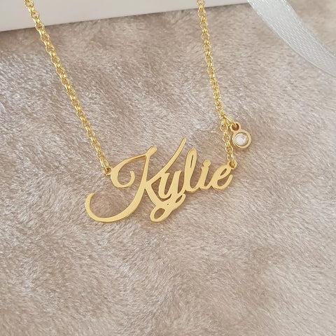 CNE800419G - Stunning Gold Plated 925 Sterling Silver Birthstone Name Necklace