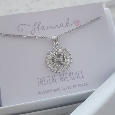 K15 - Stunning Initial Letter Necklace on Personalized Card, Silver CZ Stainless Steel