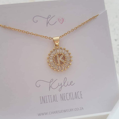 K14 - Stunning Initial Letter Necklace on Personalized Card, Gold CZ Stainless Steel