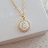K18 - Initial Letter Necklace A-Z, Gold Stainless Steel with CZ Stones