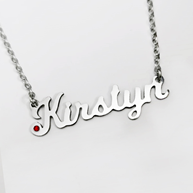 JBSA6NST - Personalized Stainless Steel Name & Birthstone Necklace