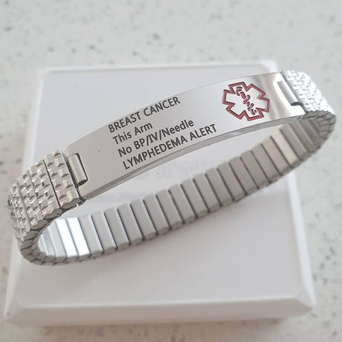 CBA101405 - Men's Personalized Medical Alert Stretch Bracelet, Stainless Steel