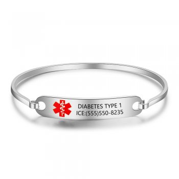 CBA102476 - Personalized Medical Alert Bangle Bracelet, Stainless Steel