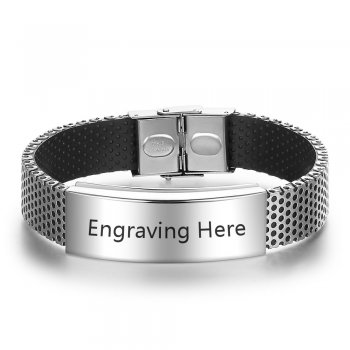 CBA102413 - Men's Personalized Wrist Strap Bracelet, Stainless Steel