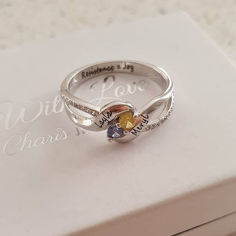 CRI103848 - 925 Sterling Silver Personalized Names & Birthstones Ring