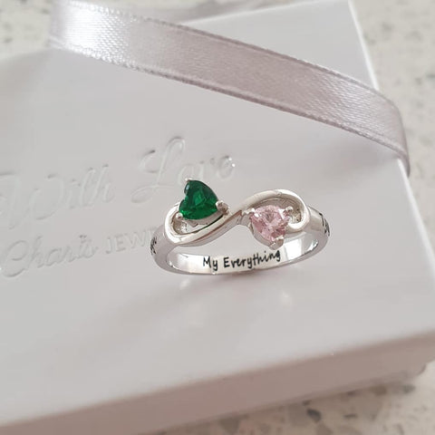 CRI103824- 925 Sterling Silver Personalized Names & Birthstones Ring