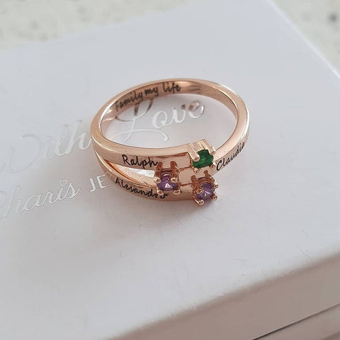 CRI103445 - Rose Gold Plated 925 Sterling Silver Personalized Names & Birthstones Ring