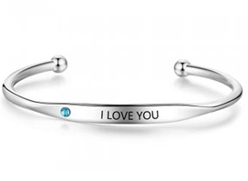 CBA102495 - Personalized Words & Birthstone Bangle, Silver Stainless Steel, 5mmx18cm
