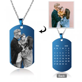 CNE105209 - Personalized Men's Photo Date Calender Dog Tag Chain, Stainless Steel