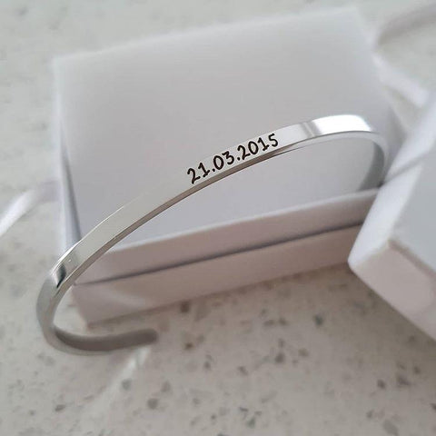 CBA101918 - Personalized Bangle, Silver Stainless Steel 3mm x 17cm