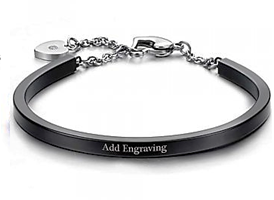 CBA102068 - Personalized Black Bangle, Stainless Steel.