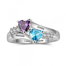 Personalized rings with names and birthstones in sterling silver