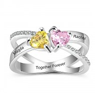 CRI103995 - 925 Sterling Silver Personalized Names & Birthstones Ring